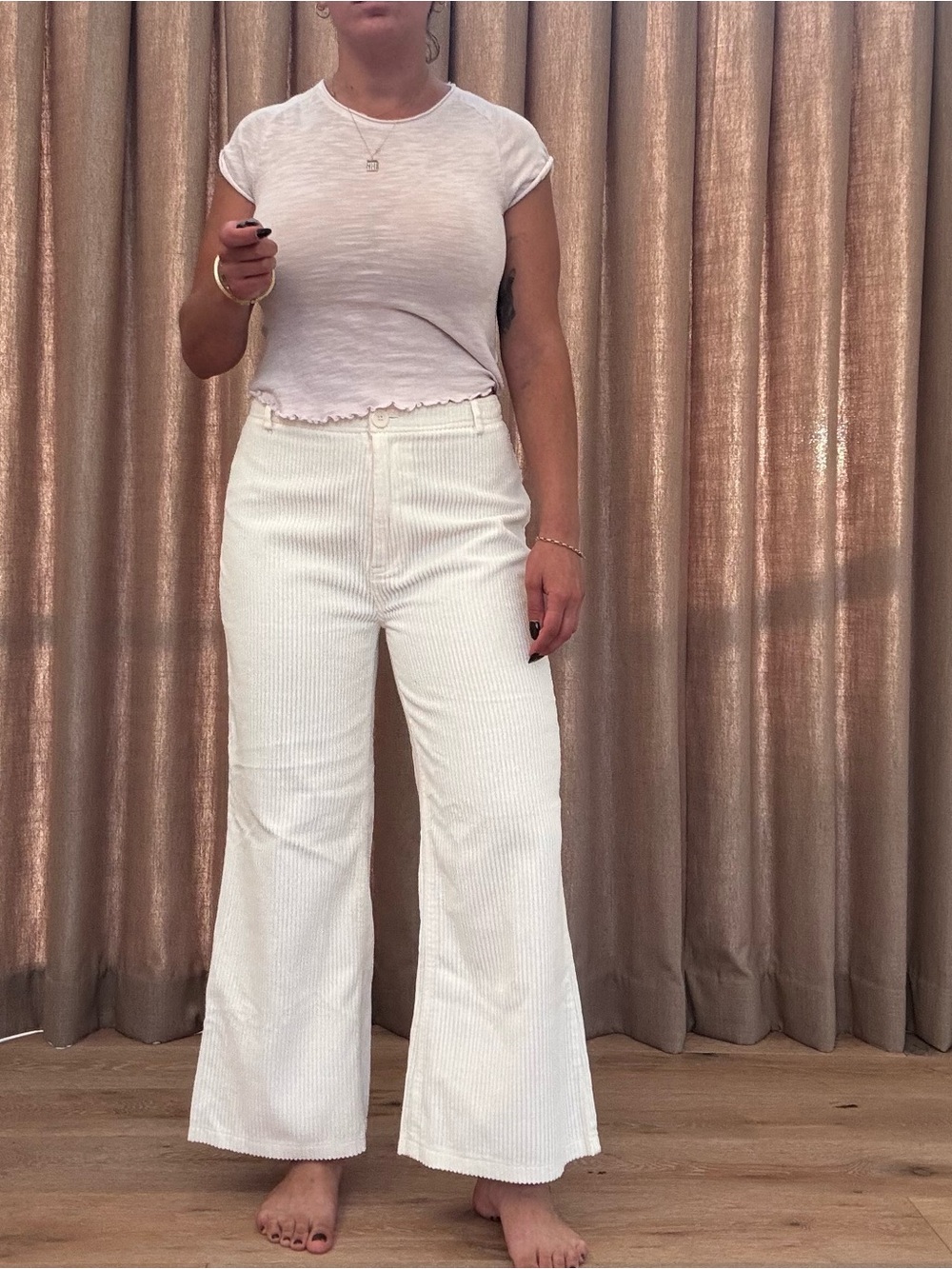 Amuse Society High-Waist White Wide-Leg Corduroy Jeans